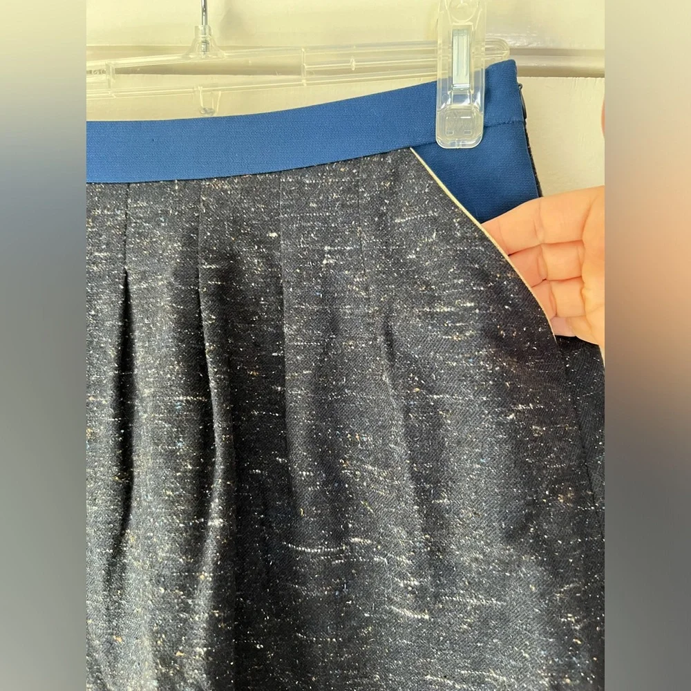 Chloé Girls Skirt Pleat Front Cotton Navy Blue Heather Black Metallic Gold Trim